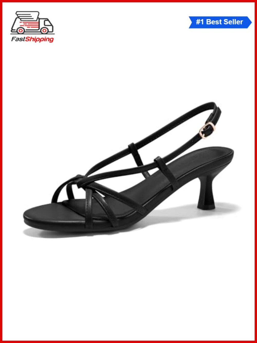 ✨ Coutgo Strappy Sandals Slingback Kitten Low Heels Open Toe Buckle Strap Faux